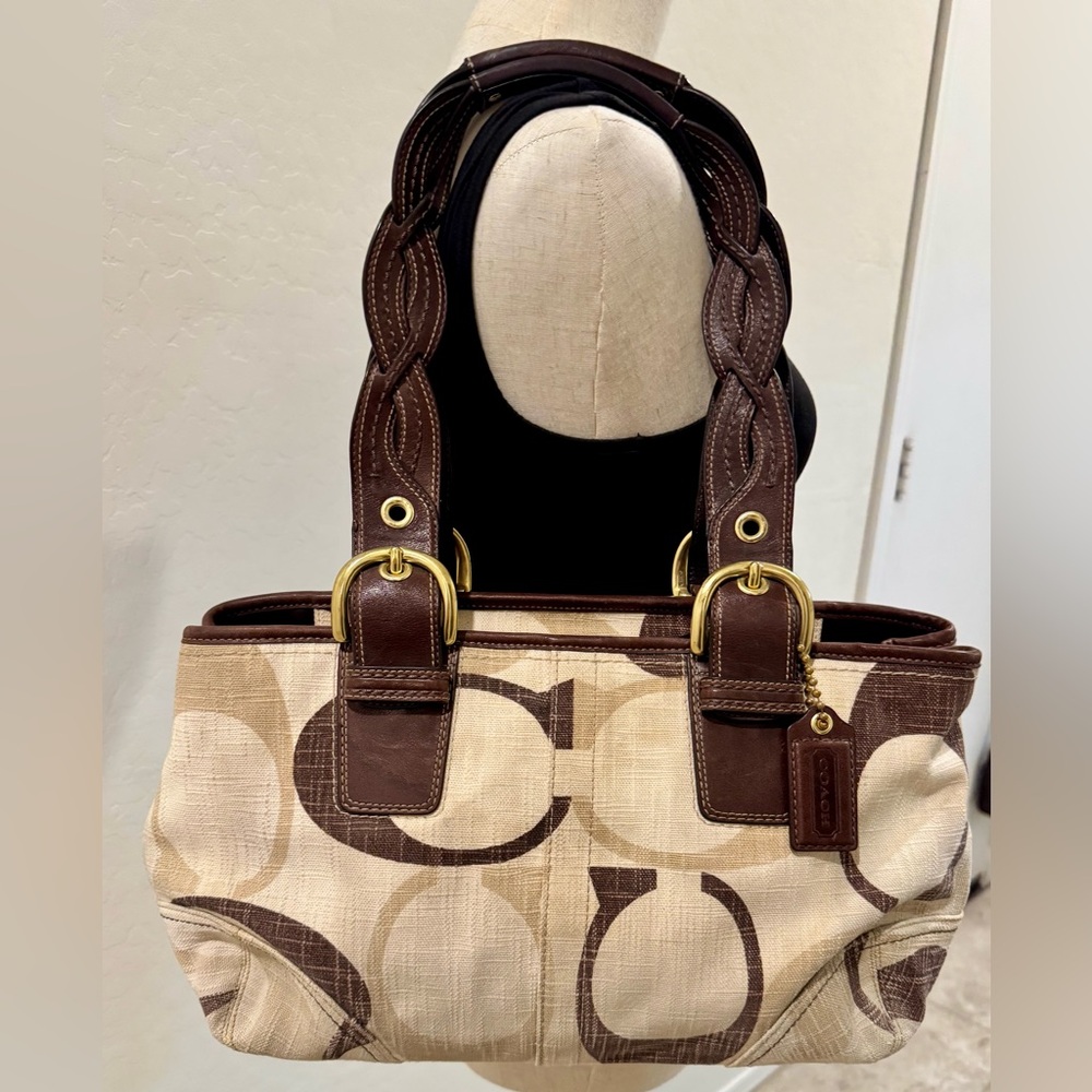 Vintage Coach Tonal Signature Canvas Shoulder Bag/Tote